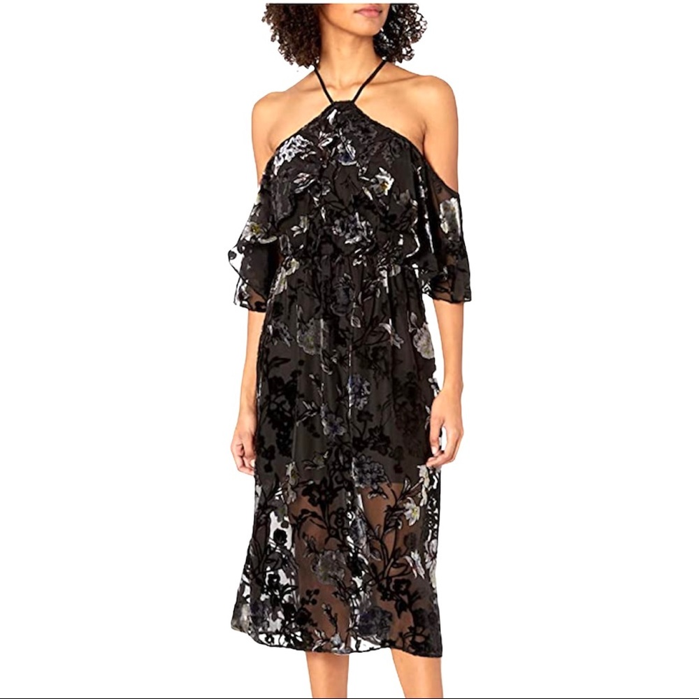 ABS Dark Floral Velvet Whimsy Goth Dress - Picture 2 of 11